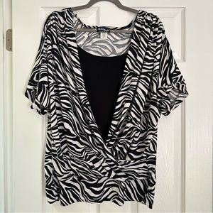 2X zebra print wrap blouse w/ attached black shell